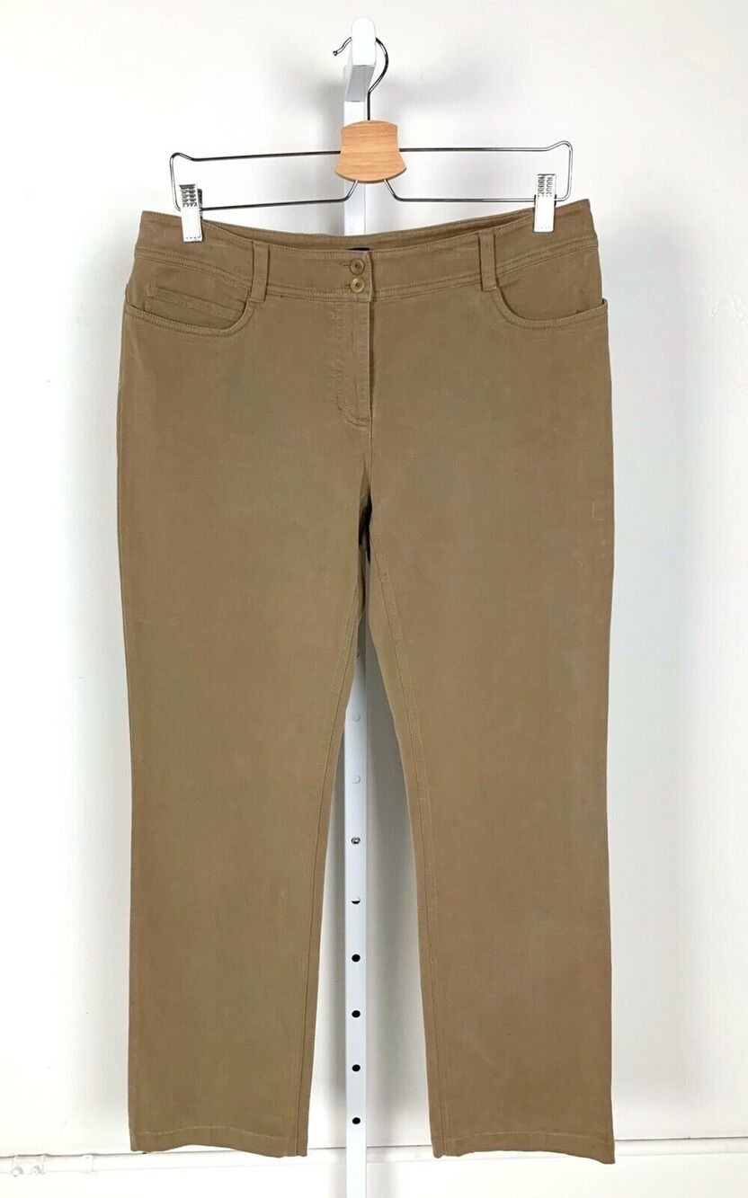 EILEEN FISHER S Flat Front Straight Leg Pants Sueded Stretch Twill Cotton Brown